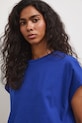 T-shirt oversize damski bawełniany z elastanem niebieski RS26-TSD815