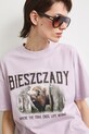 T-shirt oversize damski bawełniany z kolekcji Bieszczadzki Park Narodowy x Medicine RS26-TSD855 fioletowy