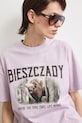 T-shirt oversize damski bawełniany z kolekcji Bieszczadzki Park Narodowy x Medicine RS26-TSD855 fioletowy