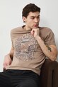 T-shirt bawełniany męski z nadrukiem brązowy RS26-TSM302