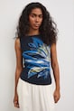 Top damski bawełniany z elastanem w kwiaty RS26-TTD809 granatowy RS26