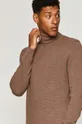 brązowy Sweter męski z golfem z bawełny organicznej brązowy