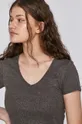 szary T-shirt damski ze spiczastym dekoltem szary Damski