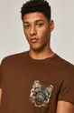 brązowy T-shirt męski z bawełny organicznej z nadrukiem brązowy