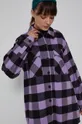 fioletowy Bawełniana kurtka koszulowa damska z tkaniny w kratę fioletowa