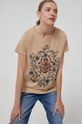 piaskowy T-shirt damski z bawełny organicznej beżowy Damski