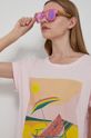 T-shirt bawełniany damski by Ewelina Gąska, Summer Posters różowy pastelowy różowy