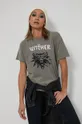 T-shirt bawełniany damski z kolekcji The Witcher zielony militarny