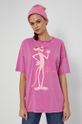 różowy T-shirt damski bawełniany z Różową Panterą różowy Damski