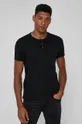 czarny T-shirt bawełniany męski z guzikami czarny