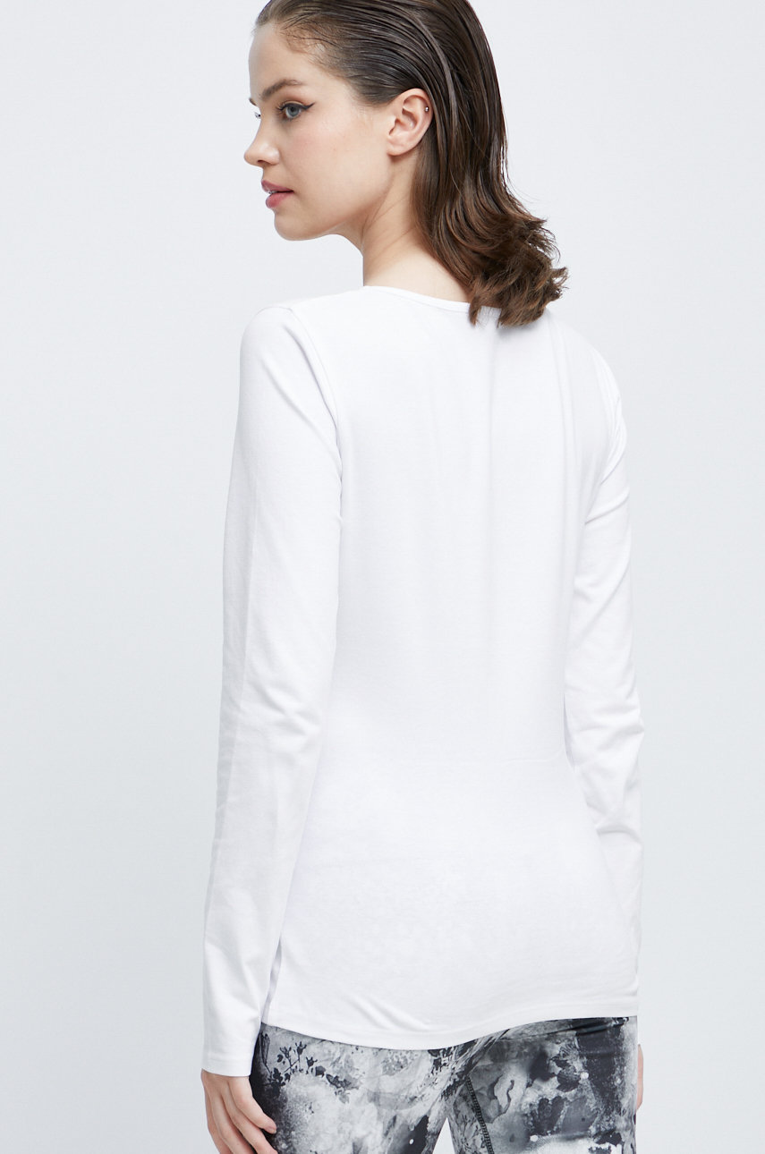 Longsleeve bawełniany damski gładki z domieszką elastanu biały 95 % Bawełna, 5 % Elastan