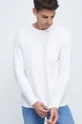 biela Pánske bavlnené tričko s dlhým rukávom