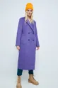 Płaszcz z domieszką wełny damski gładki kolor fioletowy fioletowy