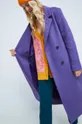 Płaszcz z domieszką wełny damski gładki kolor fioletowy