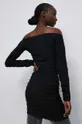 Sukienka damska z ozdobnymi marszczeniami kolor czarny 64 % Poliester, 30 % Włókno metaliczne, 6 % Elastan