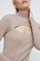 Sweter damski gładki beżowy RW22.SWD411 beżowy