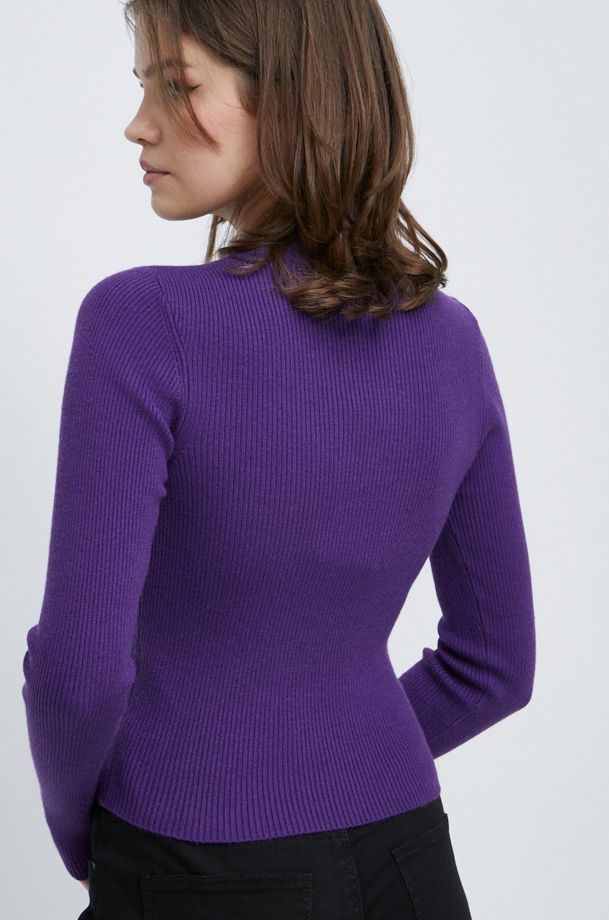 Sweter damski prążkowany fioletowy 52 % Wiskoza, 26 % Poliester, 22 % Poliamid