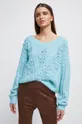 Sweter z domieszką wełny damski kolor turkusowy turkusowy