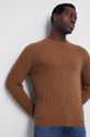 kawowy Sweter bawełniany męski z fakturą kolor brązowy Męski