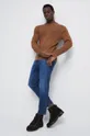 brązowy Sweter bawełniany męski z fakturą kolor brązowy