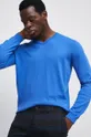 modrá Bavlnený sveter pánsky z hladkej pleteniny
