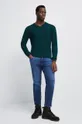 Bavlnený sveter pánsky z hladkej pleteniny zelená farba zelená
