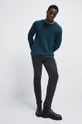 turkusowy Sweter bawełniany męski z fakturą kolor turkusowy