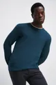 Bavlněný svetr pánský s texturou tyrkysová barva Pánský