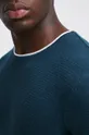 Bavlněný svetr pánský s texturou tyrkysová barva