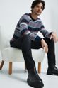 Sweter bawełniany męski wzorzysty kolor bordowy kasztanowy