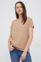 beżowy T-shirt bawełniany damski gładki z domieszką elastanu beżowy
