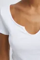 T-shirt bawełniany damski prążkowany z domieszką elastanu biały Damski