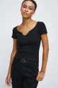 czarny T-shirt bawełniany damski prążkowany z domieszką elastanu czarny