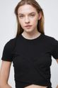 czarny T-shirt damski prążkowany czarny