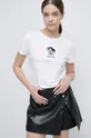 T-shirt bawełniany damski z ozdobnym haftem z domieszką elastanu biały Damski