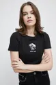 czarny T-shirt bawełniany damski z ozdobnym haftem z domieszką elastanu czarny Damski