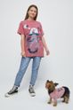T-shirt bawełniany damski z kolekcji Psoty różowy brudny róż