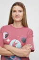 T-shirt bawełniany damski z kolekcji Psoty różowy Damski