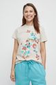 T-shirt bawełniany damski z kolekcji Psoty beżowy piaskowy