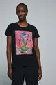 T-shirt bawełniany damski z nadrukiem z domieszką elastanu by Olaf Hajek kolor czarny czarny