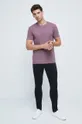 T-shirt bawełniany męski gładki z domieszką elastanu fioletowy fioletowy