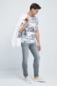 T-shirt bawełniany męski wzorzysty beżowy beżowy