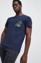 granatowy T-shirt bawełniany męski z nadrukiem kolor granatowy