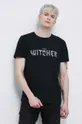 čierna Bavlnené tričko pánske z kolekcie The Witcher x Medicine čierna farba