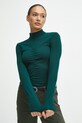 Longsleeve bawełniany damski gładki kolor turkusowy turkusowy RW23.BUD800