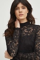 Longsleeve damski z koronkowego materiału kolor czarny czarny RW23.BUDC00