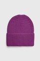 Czapka damska beanie prążkowana z wiskozą kolor fioletowy średniej grubości fioletowy RW23.CAD050