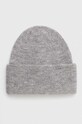 Czapka beanie z domieszką wełny kolor szary średniej grubości szary RW23.CAD070