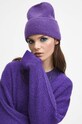 Čiapka s prímesou vlny dámska beanie fialová farba stredne hrubá fialová RW23.CAD080