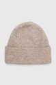 Czapka z domieszką wełny damska beanie kolor beżowy gruba beżowy RW23.CAD701